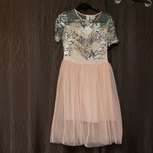 Peach Embroidered Formal A-Line Dress